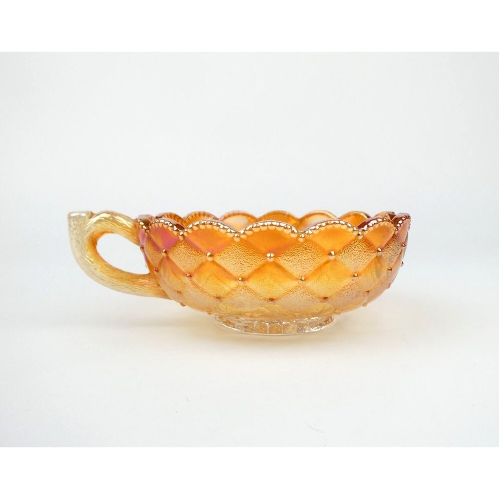 Carnival Glass Iridescent Marigold Rose Bowl With Handle Iridescent Diamond Patt